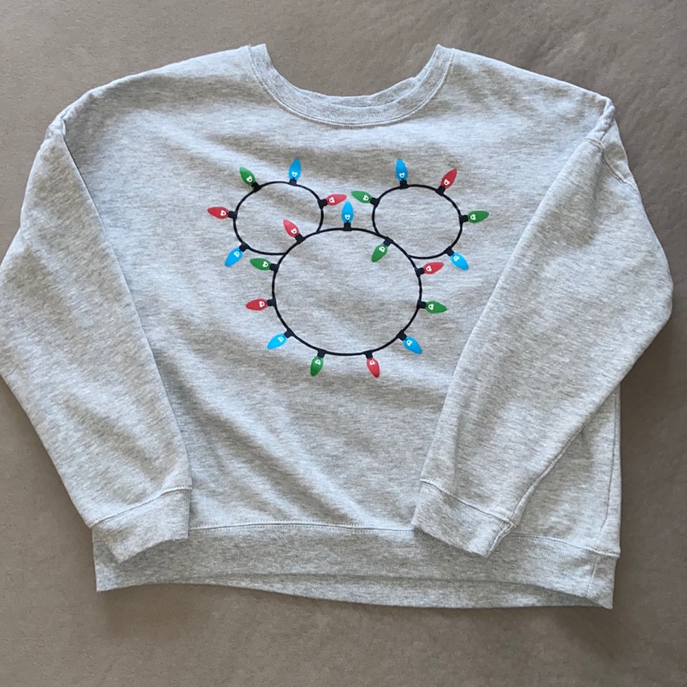 Mickey Mouse Gray Christmas Lightbulb Fleece Lined Sweater, Large